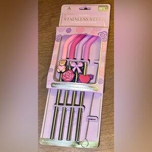 Wellness 9 piece reusable stainless steel straws with charms